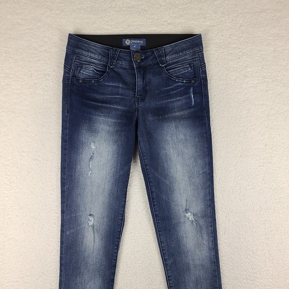 Democracy Jeans Womens 6 Blue Ab Solution Skinny Jegging Distress Dark Wash - Picture 2 of 12